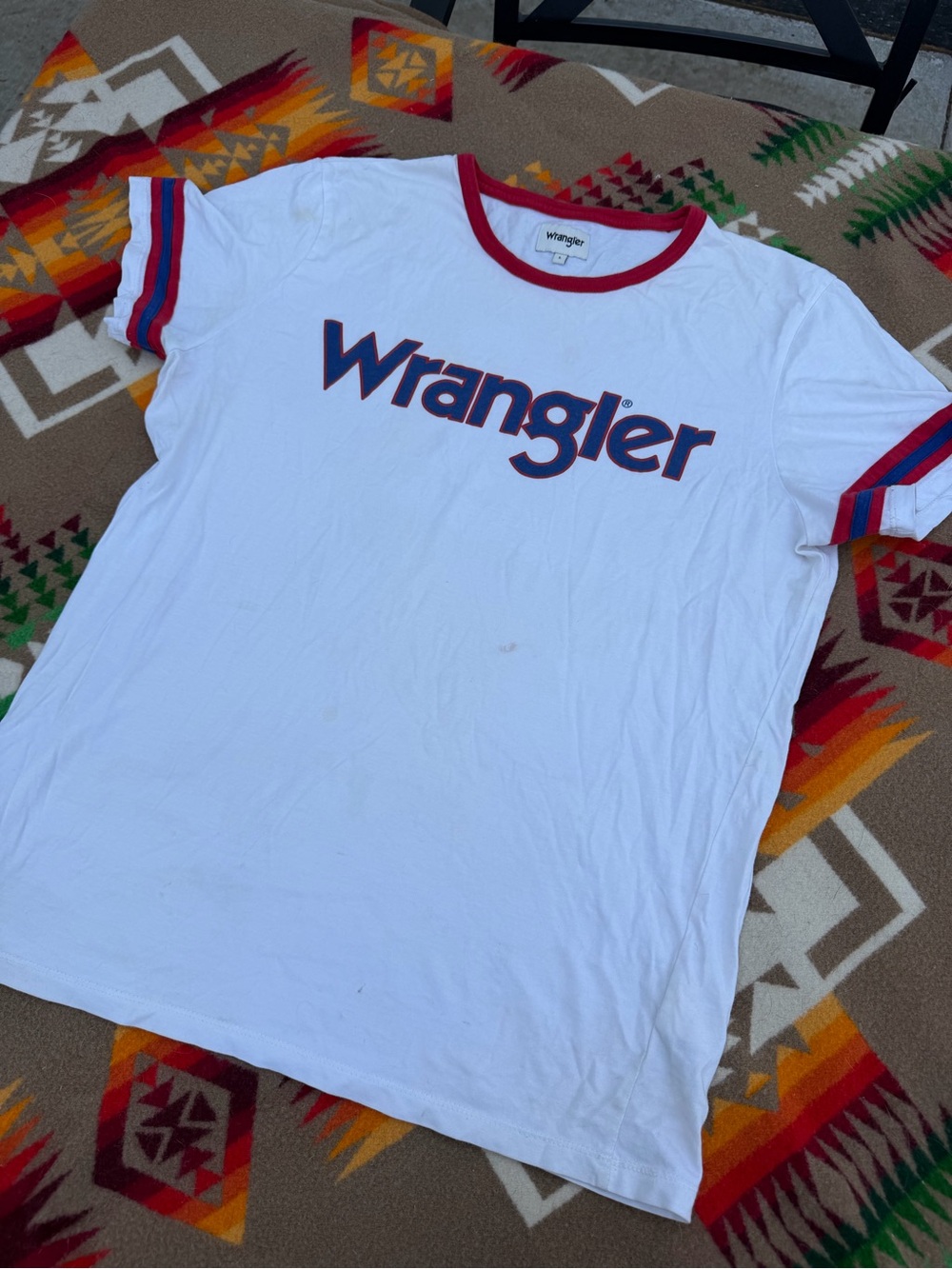 Wrangler White Ringer T-Shirt with Red & Blue Trim